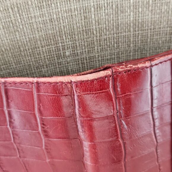 Salvatore Ferragamo Card Holder Embossed Vara Red Leather Bifold Wallet Italy - Picture 8 of 14